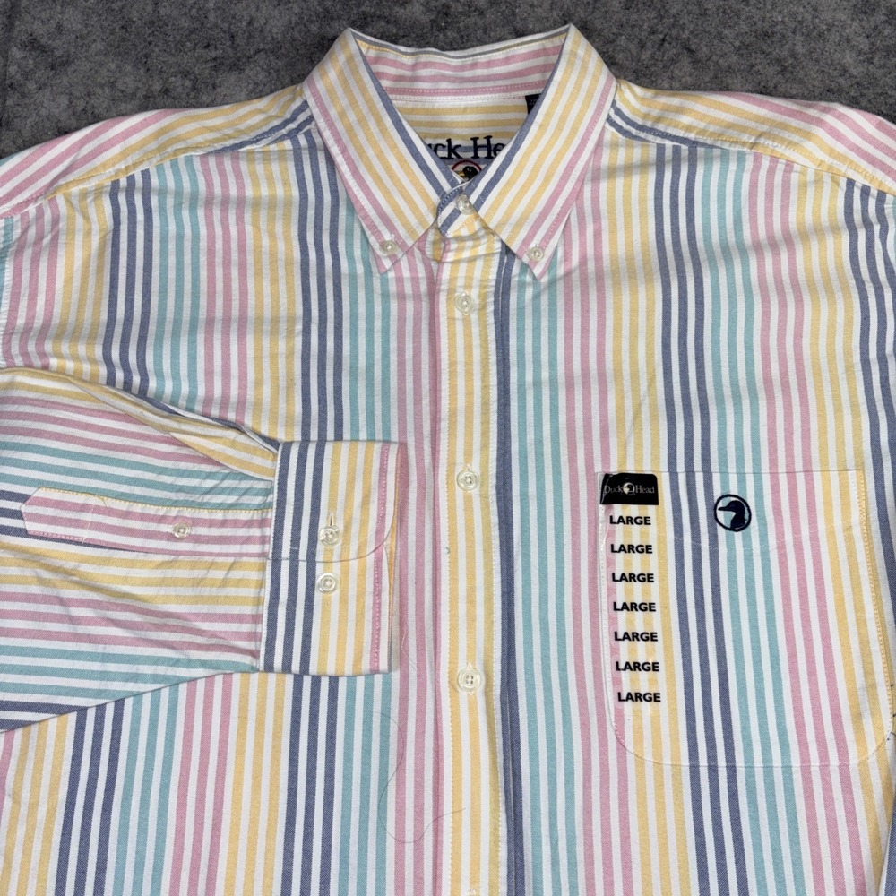 Duck Head Classic Oxford Size L Pastel Striped Long Sleeve Button Shirt Easter
